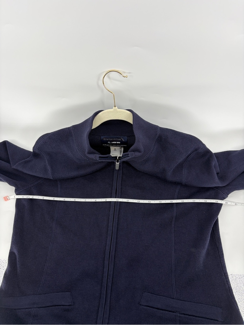 American Airlines by Lands' End Navy Full-Zip Knit Uniform Sweater Zip Pkts M - Picture 8 of 10